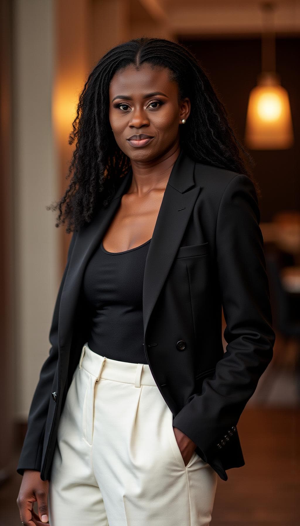 Ijeoma Nkwocha wearing a black blazer